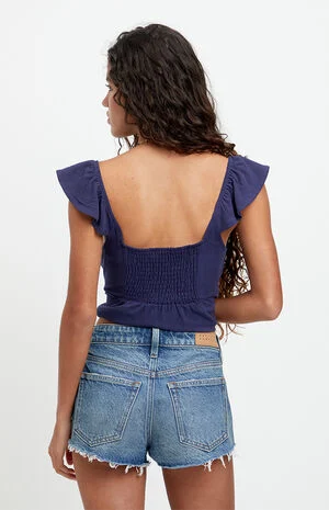 Jamie Low Rise Jean Micro Shorts Raw Cut Medium Blue image number 5