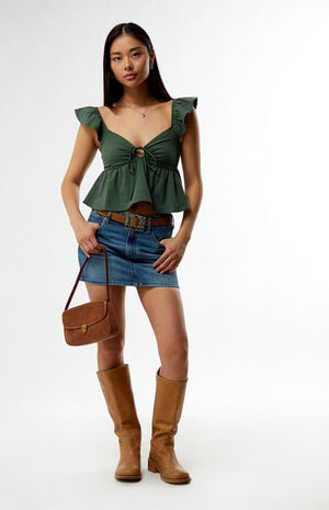 Keyhole Linen Babydoll Top image number 5