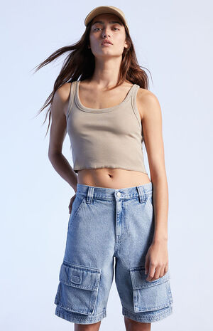 Light Blue Denim Cargo Shorts image number 2