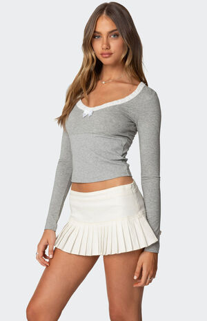 Shayni Lace Trim Long Sleeve Top image number 4