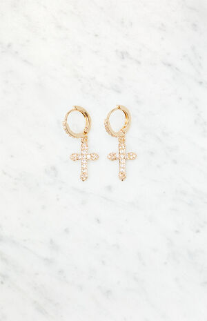 Gold Cross Hoop Earrings image number 1