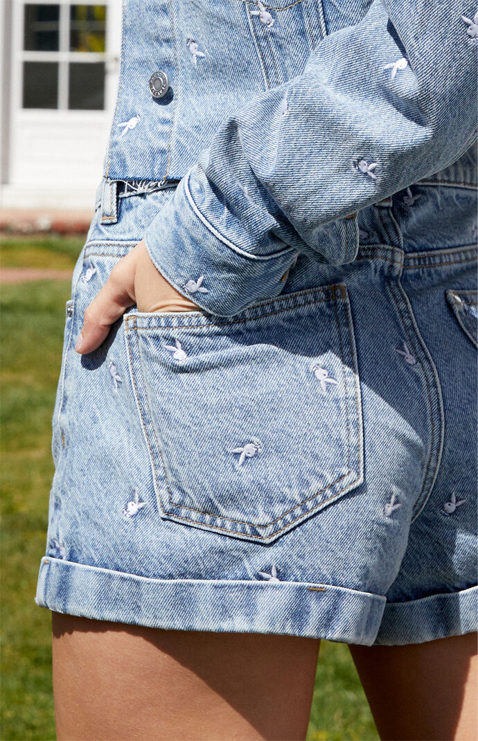 By PacSun Raining Bunnies Denim Mom Shorts