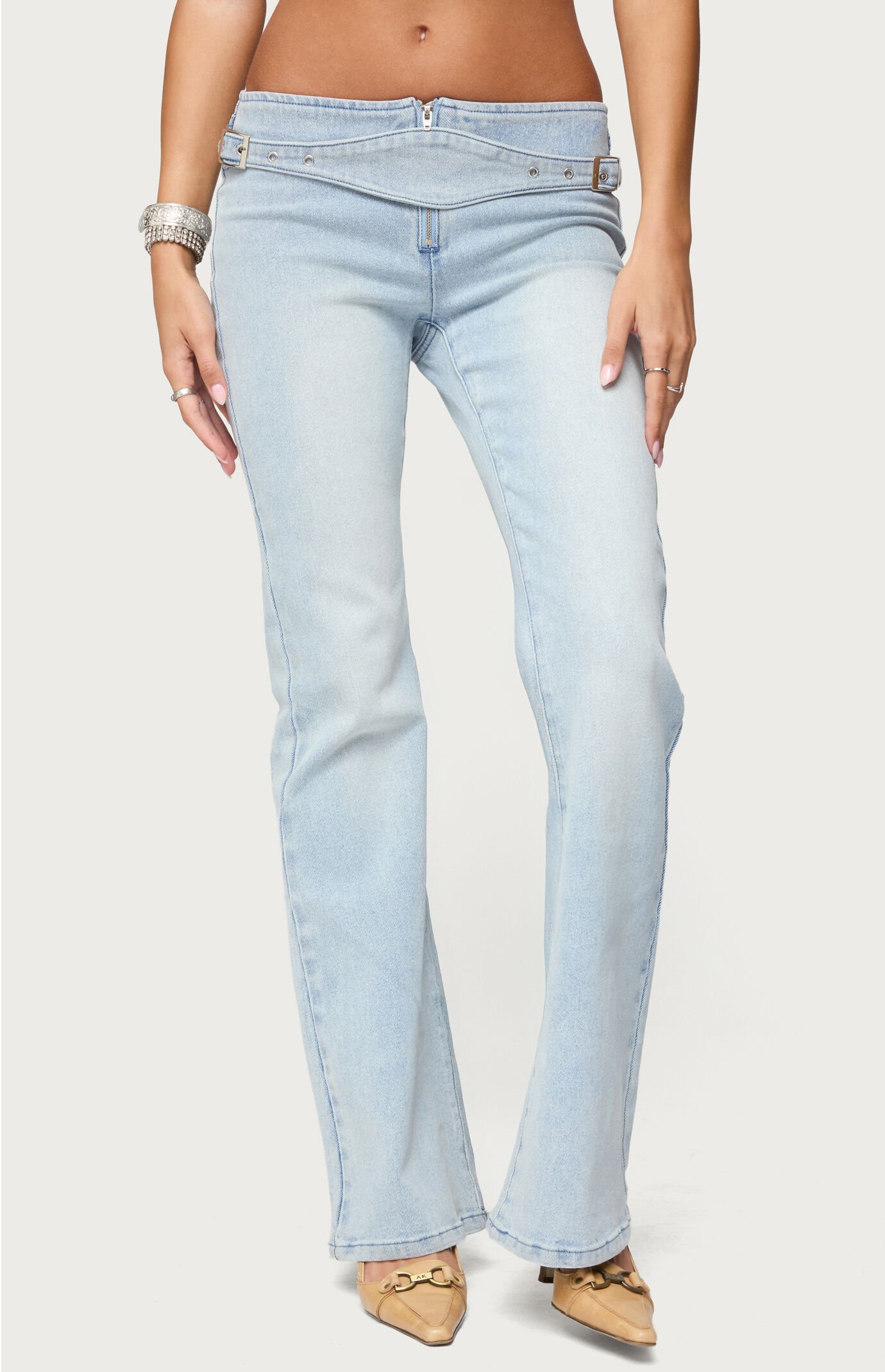 Edikted Kenza Belted Low Rise Flared Jeans