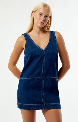 Cece Contrast Stitch Denim Mini Dress image number 1