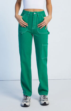 Green Patch Pocket Boyfriend Carpenter Pants image number 2