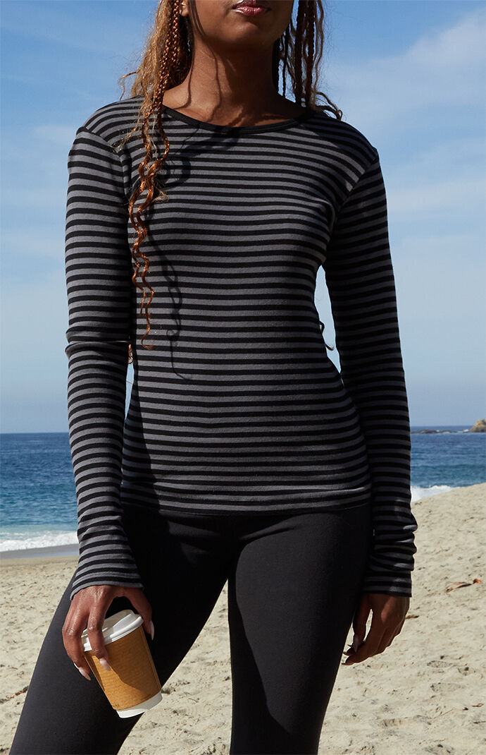 【Raucohouse】Shade collared stripe long sleeve Headlands Ribbed Long Sleeve Tee | Title Nine