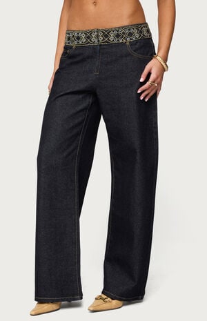 Carlie Embroidered Low Rise Wide Leg Jeans image number 2