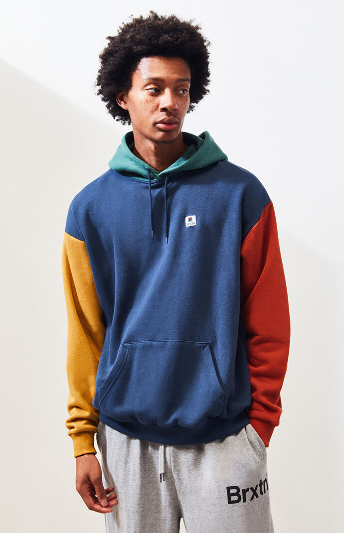 Brixton stowell vii blue & orange colorblock hoodie hotsell