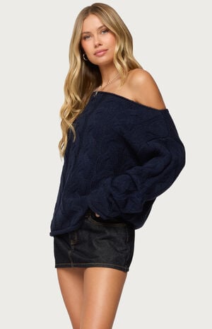 Nellie Off Shoulder Cable Knit Sweater image number 2