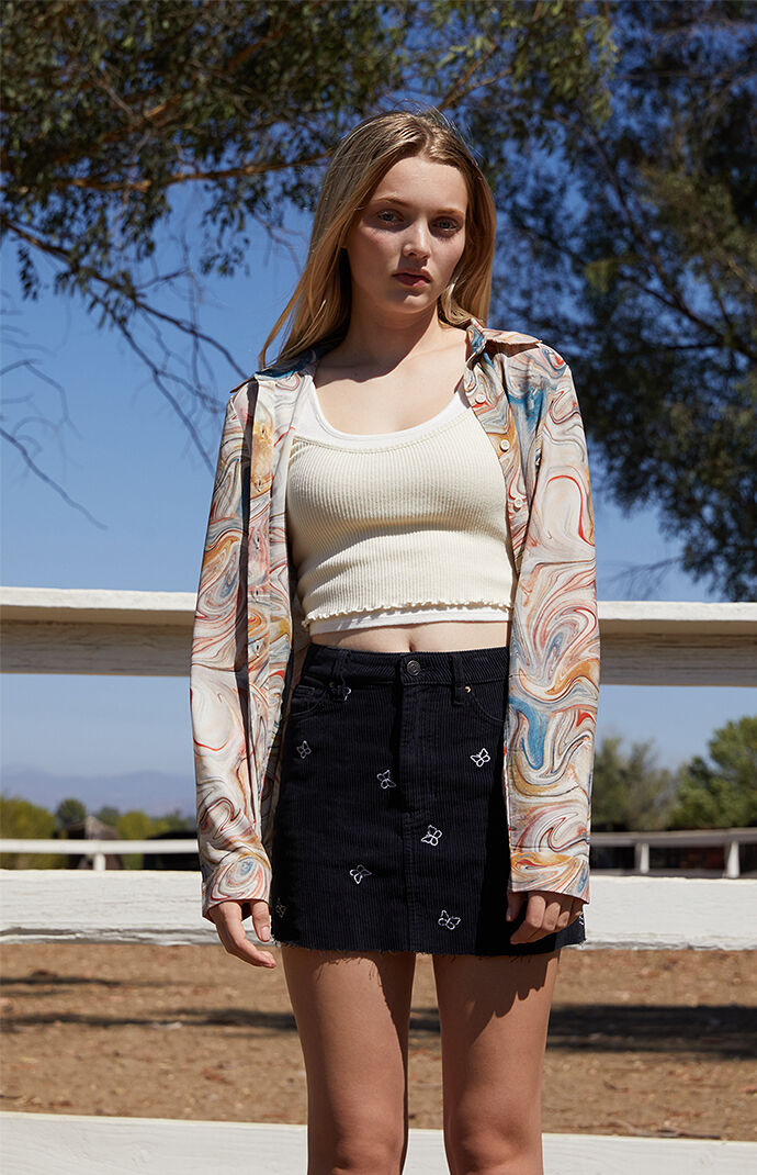 PacSun Butterfly Corduroy Mini Skirt PacSun
