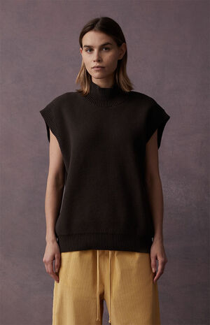 Women's Off Black Mock Neck Vest image number 2