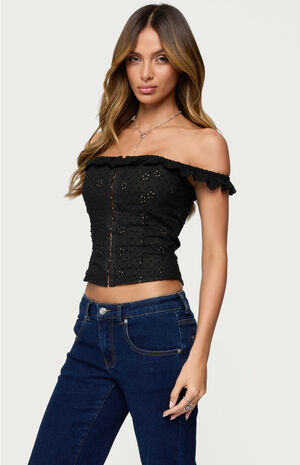 Jordana Ruffle Eyelet Off Shoulder Top image number 2