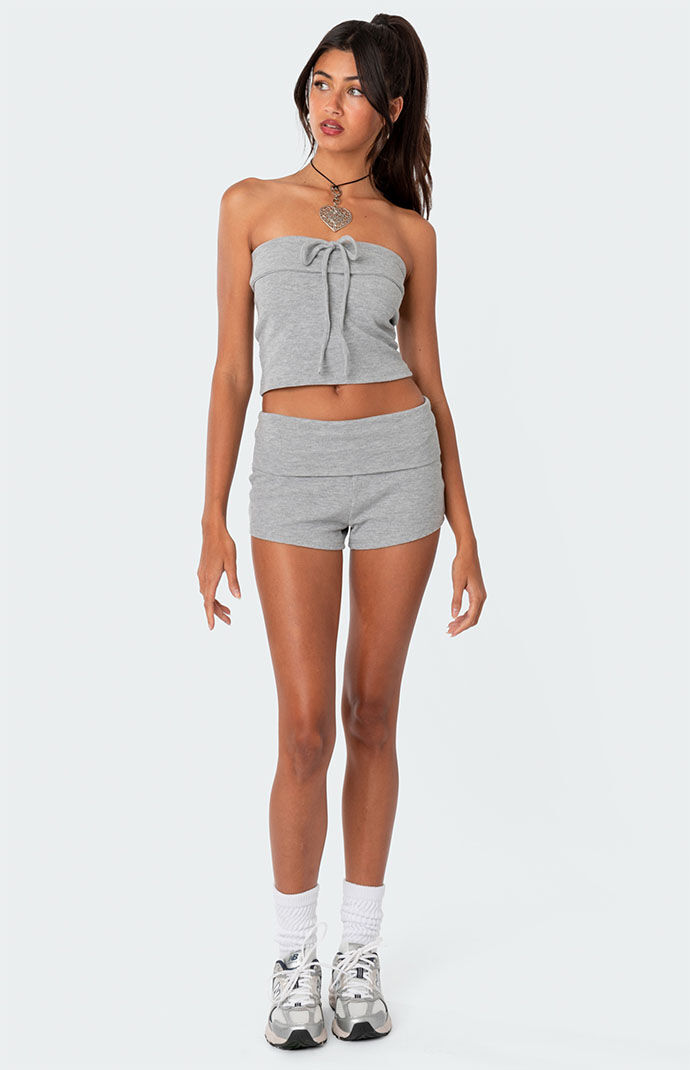 Edikted Lizzy Foldover Waffle Tube Top | PacSun