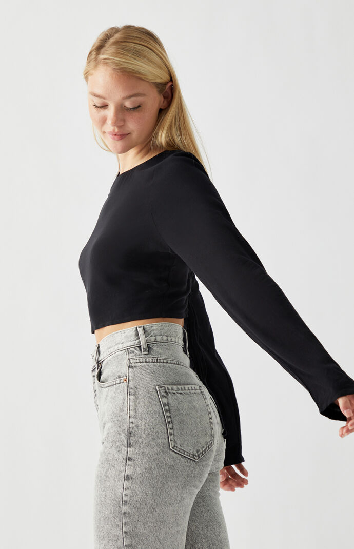 Lace-Up Back Woven Top