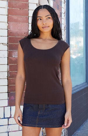 Brown Scoop Neck Top image number 1