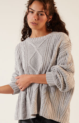 Violet Cable Knit Boxy  Sweater image number 2