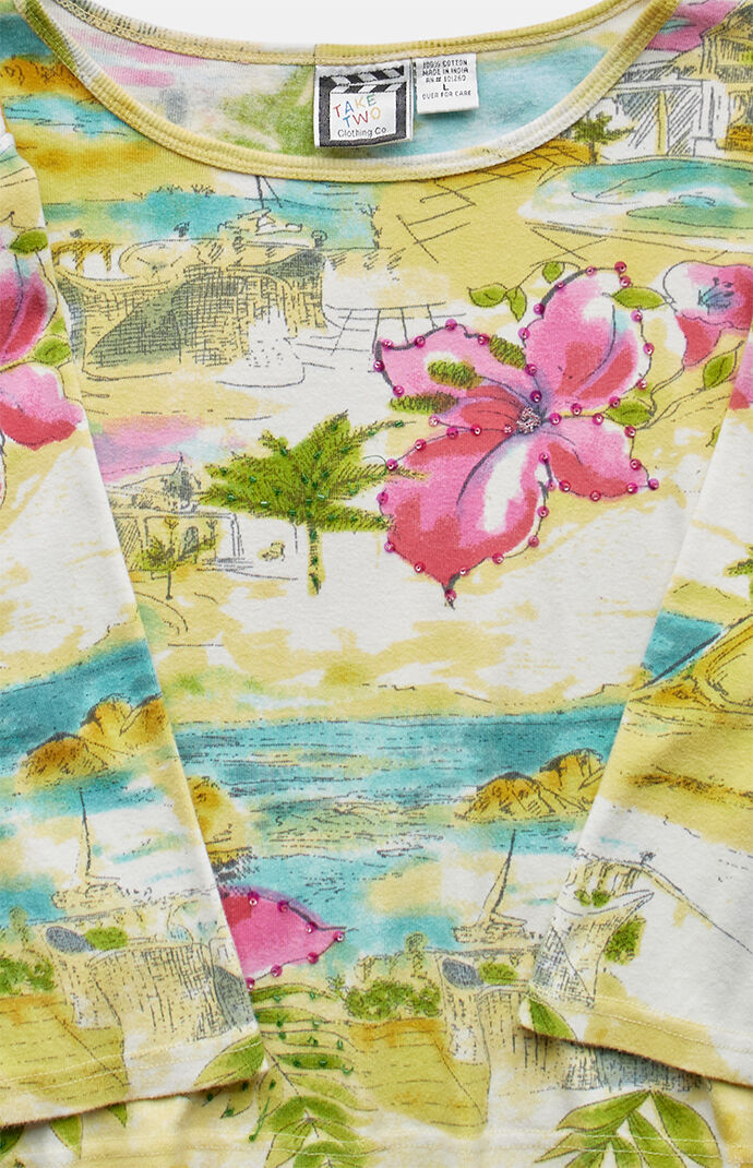 PS VINTAGE 2000s Tropical Y2K Graphic Top