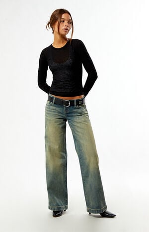 Kaia Ultimate Low Rise Baggy Double Button Tinted Medium Blue image number 1