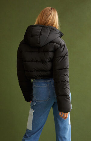 Black Hooded Puffer Jacket image number 5