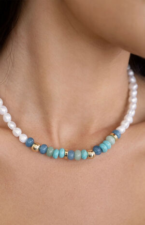Beach Day Pearl & Blue Gemstone Necklace image number 5