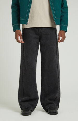 Black Frayed Fringe Extreme Baggy Jeans image number 1