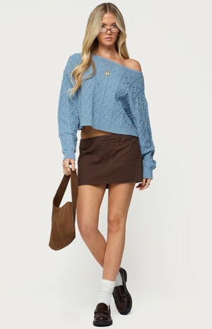 Oversized Off Shoulder Cable Knit Sweater image number 5