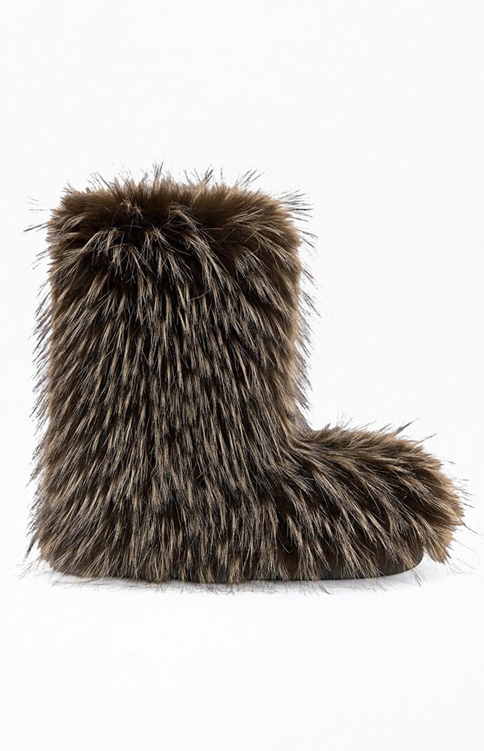 AZALEA WANG Women's Lenix Brown Faux Fur Flat Booties
