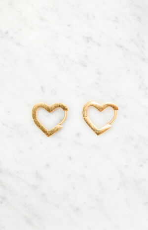 14K Gold Plated Heart Huggie Earrings image number 1