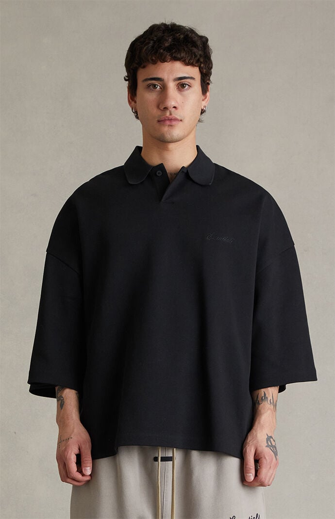 Fear of God ESSENTIALS Vintage Black Signature ’90s Cropped Polo Shirt
