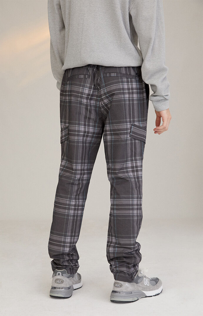 Grey Plaid Nylon Pants