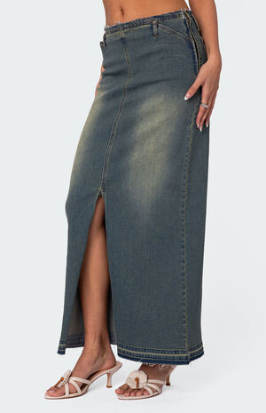 Lexy Washed Denim Maxi Skirt image number 4