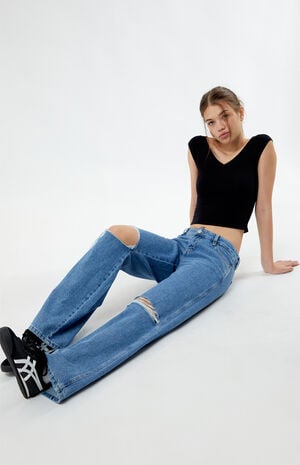 Eco Indigo Ripped Low Rise Baggy Jeans Eco Indigo Ripped Low Rise Baggy Jeans image number 5