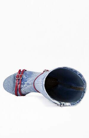 Women's Emra Denim Peep-Toe Stiletto Boots image number 4
