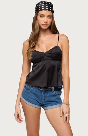 Blanca Satin Lace Trim Tank Top image number 1