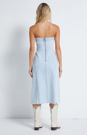 Denim Strapless Midi Dress image number 4