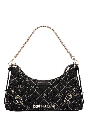 Studded Denim Chain Shoulder Bag image number 7