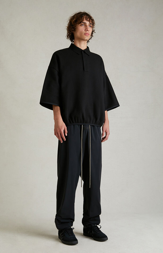Fear of God Essentials Black 3/4 Sleeve Polo Sweatshirt | PacSun