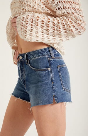 Ivy High Waisted Denim Festival Shorts Raw Cut Dark Blue image number 5
