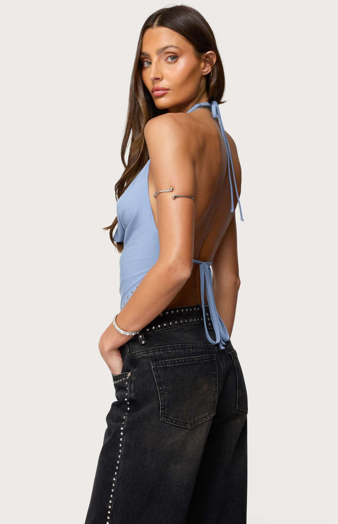 Edikted Zenya Backless Cowl Neck Halter Top