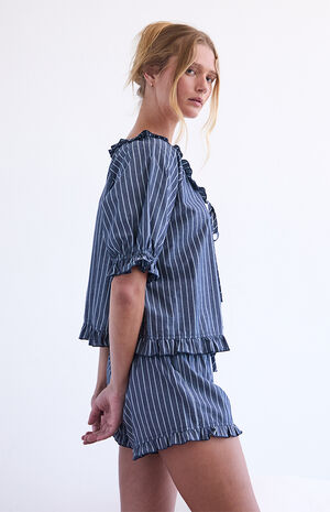 Printed Ruffle Short Sleeve Pajama Top image number 3