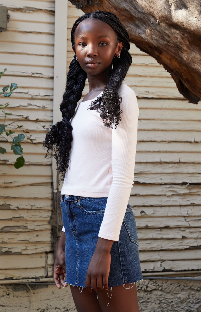 Pacsun Kids Pink Solid Long Sleeve Ribbed Top | Pacsun