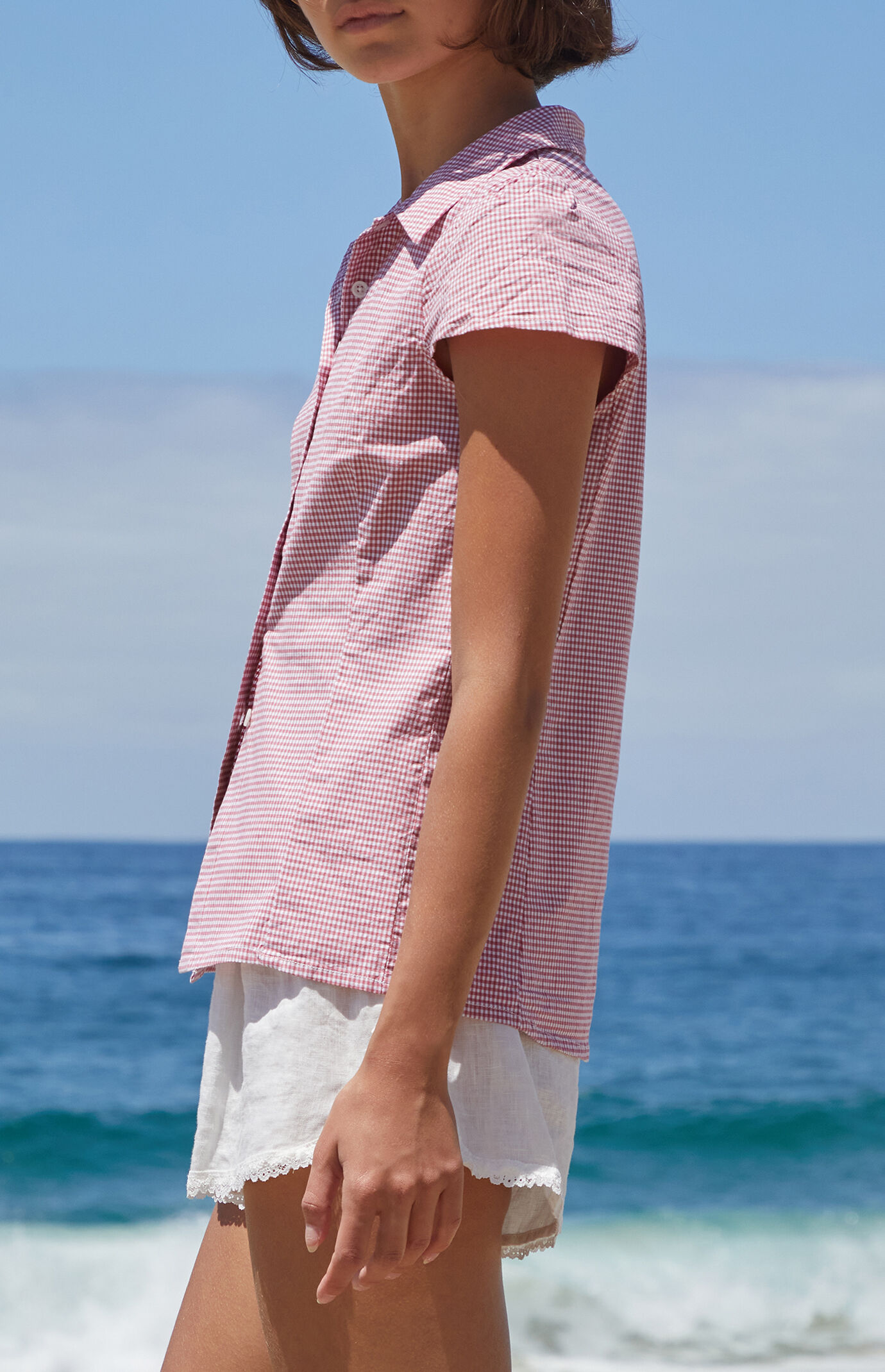 John Galt Red Gingham Rue Collared Top