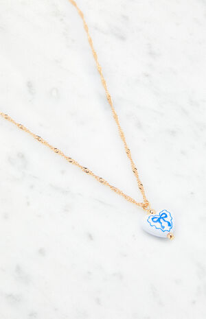 Blue Bow Heart Pendant Necklace image number 2