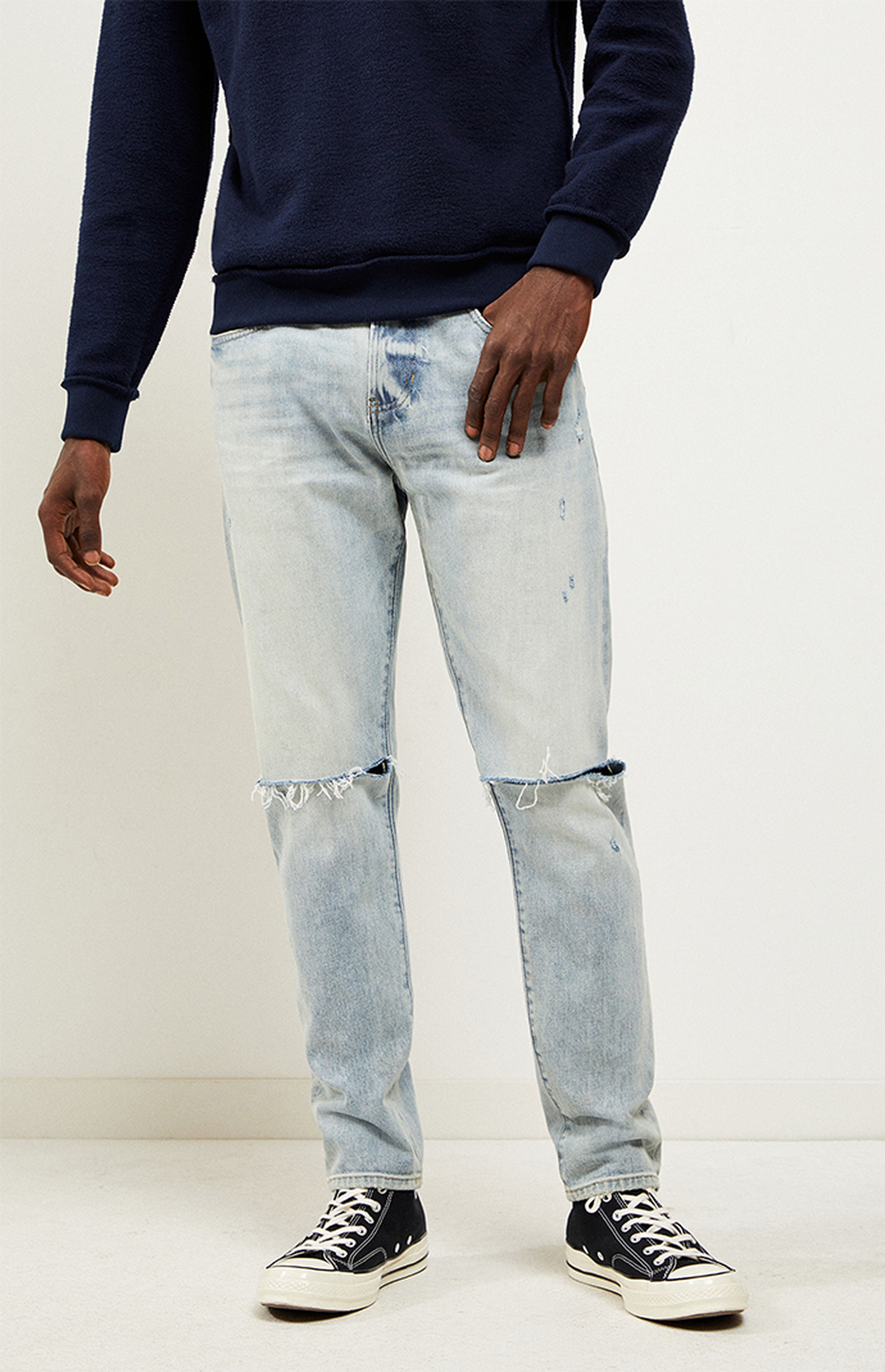 Light Ripped Slim Taper Jeans PacSun PacSun