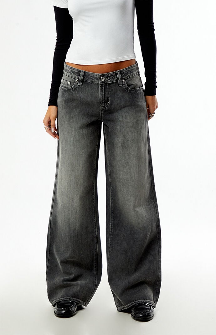 Pacsun Casey Low Rise Baggy Jeans Button Pocket Gray