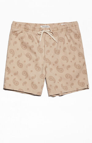 Brown Printed Twill Volley Shorts image number 1