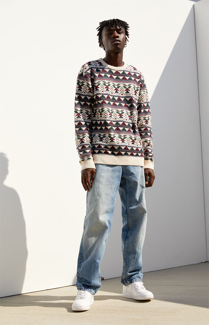 Mixed Print Crew Neck Sweater