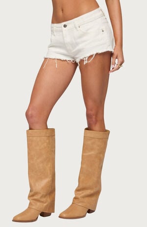 Frayed Vintage Washed Denim Shorts image number 2