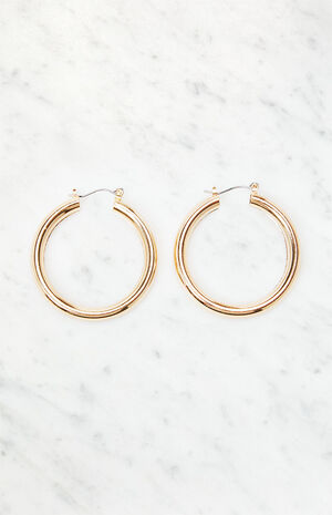 Gold Tube Hoop Earrings image number 1
