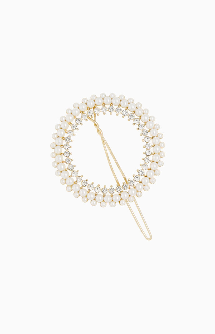 Pearl And Crystal Round Hair Barrette